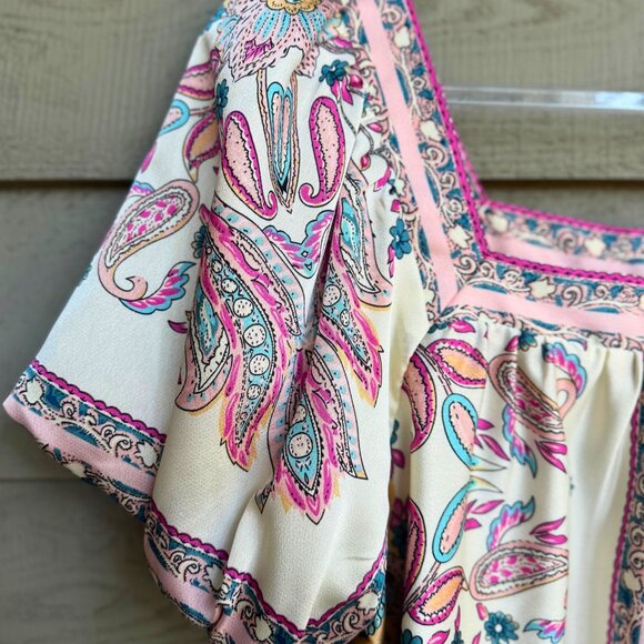 JoyJoy Paisley Flutter Sleeve Square Neck Blouse S - Picture 7 of 8